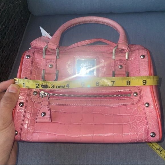 Pink Versace Medusa bag croc embossed leather y2k bag Boston duffle top handle - Picture 10 of 17